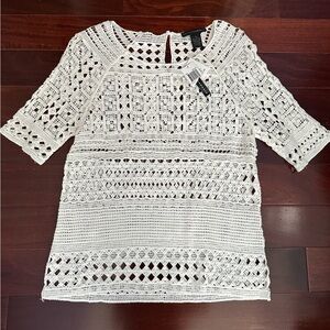 Grace Elements Women's Short Sleeve 100% Cotton White Crocheted Top Size M NWT